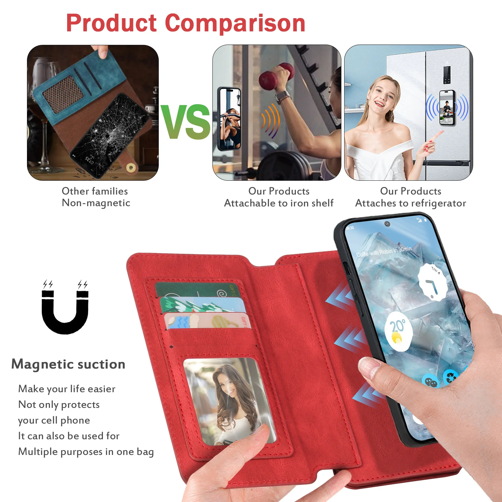 Luxury Detachable Wallet PU Leather Case with Zipper and Multi-Card Holder