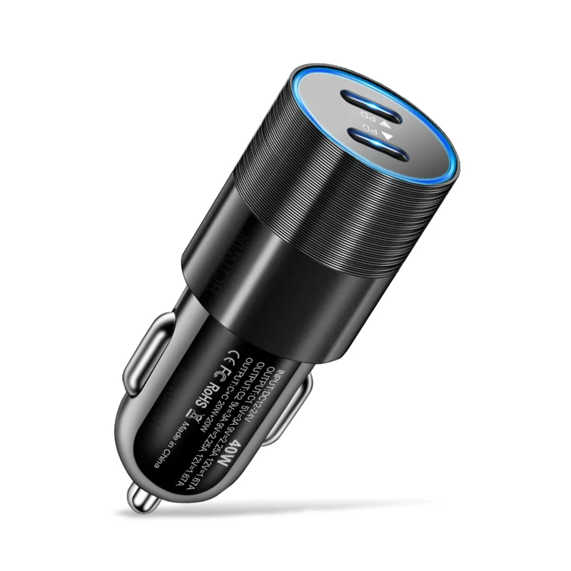68W Dual USB-C Fast Car Charger - Metal Auto Charger Adapter