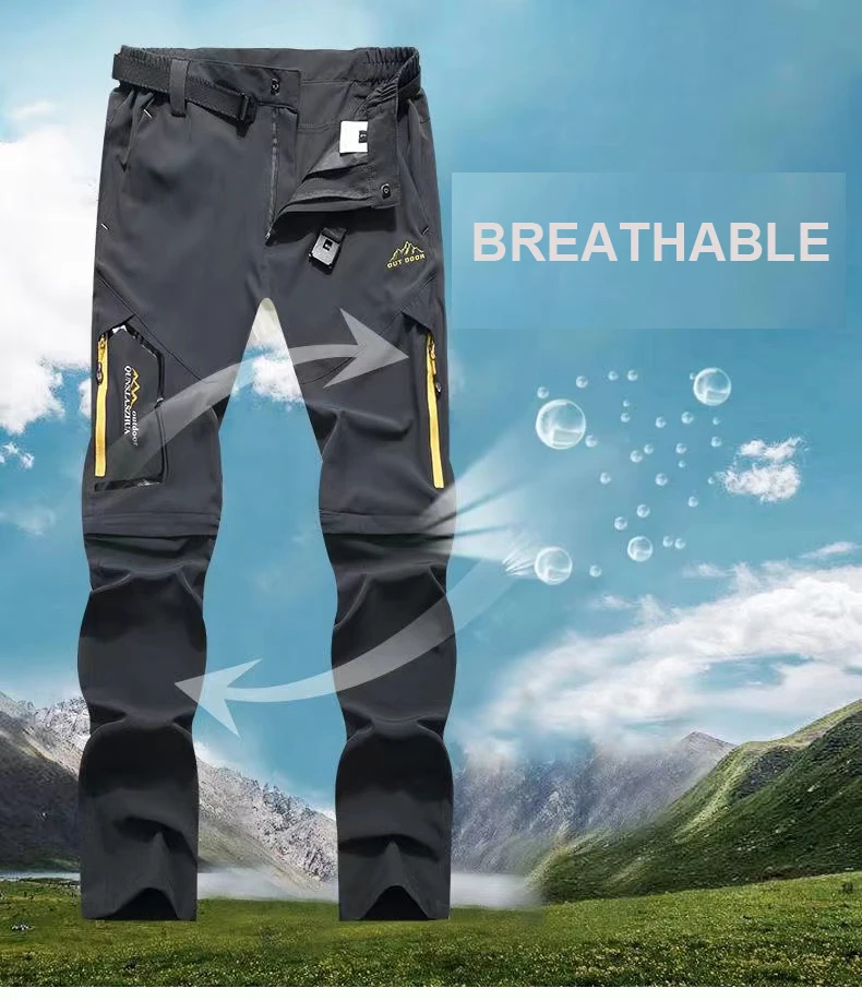 Men Fishing Pants Men Hiking Pants Summer Men Elastic Thin Pants SoftShell Outdoor Waterproof Camping Trekking Hiking Fishing Cycling Climbing Detachable Trousers