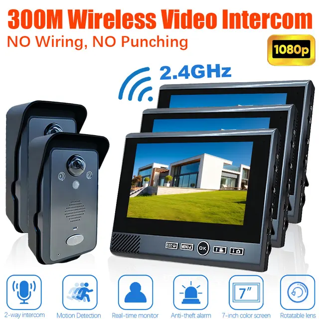 1080P Wireless Video Intercom Punch-Free Motion Detection Long Standby Visual Doorbell Security System for Home 2.4Ghz 1
