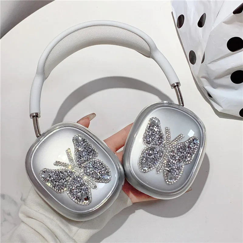 Simpatica Custodia Per Auricolari A Farfalla Con Strass Glitterati Per Apple Airpods Max Cover Clear Kawaii Custodie Protettive Per Airpod Max Funda