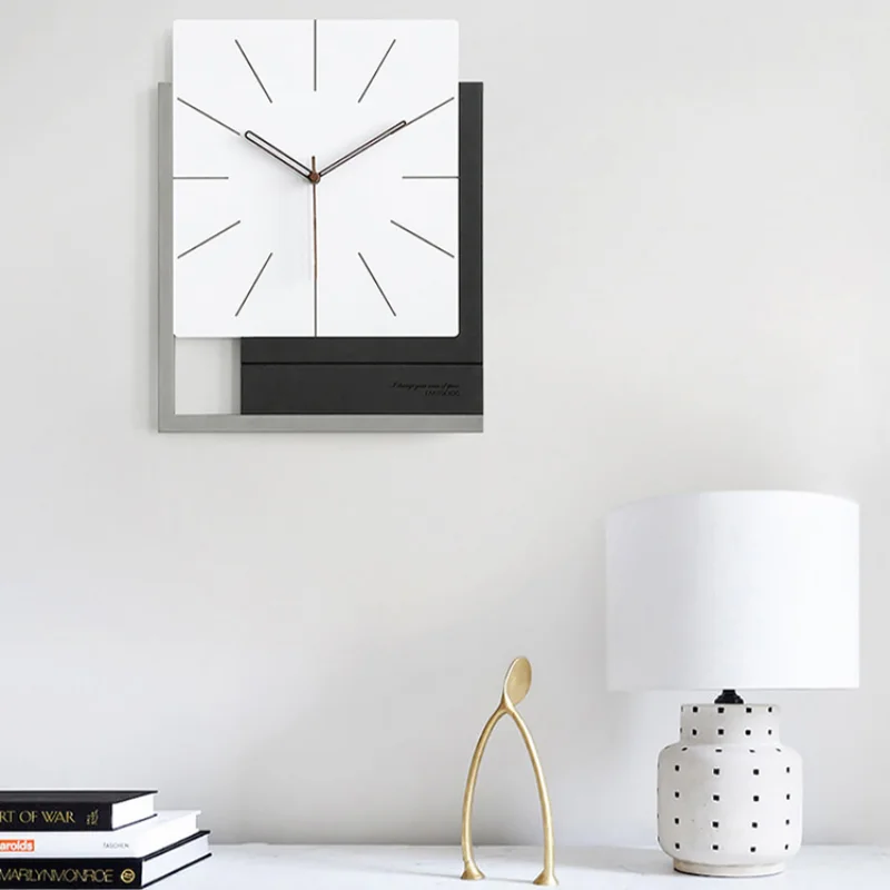 

Wall Clock Living Room Nordic Luxury Square Clock Wall Modern Black White Wandklokken Mute Art Unique Wall Watch W6C