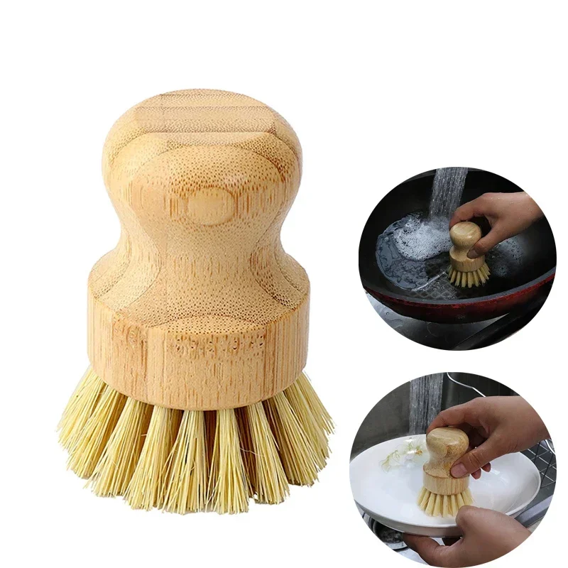 

Natural Sisal Bristles Bamboo Dish Scrub Brushes for Washing Cast Iron Pan/Pot Kitchen Wooden Cleaning Scrubbers