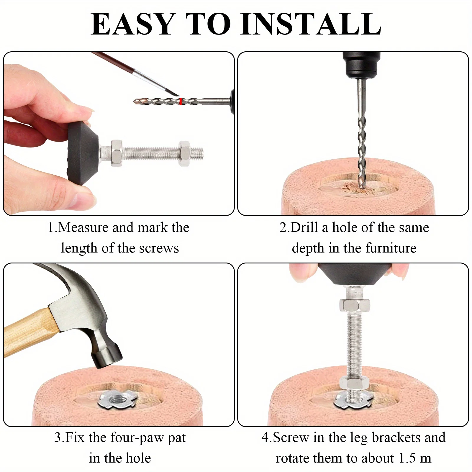 Adjustable Leveling Feet with Reinforced Nylon Bottom and Anti-Slip Mat - Set of 8