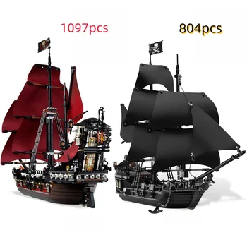 Creative Pirates Black Pearl And Queen Anne's Revenge Ship Model Building Block Bricks Toys Assembly Kids Gift Fit Set