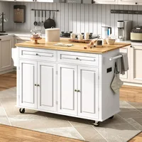 59 W Rolling Kitchen Island with Drop Leaf – Movable Kitchen Carts on Wheels Island with Storage Cabinet, Island Table 2