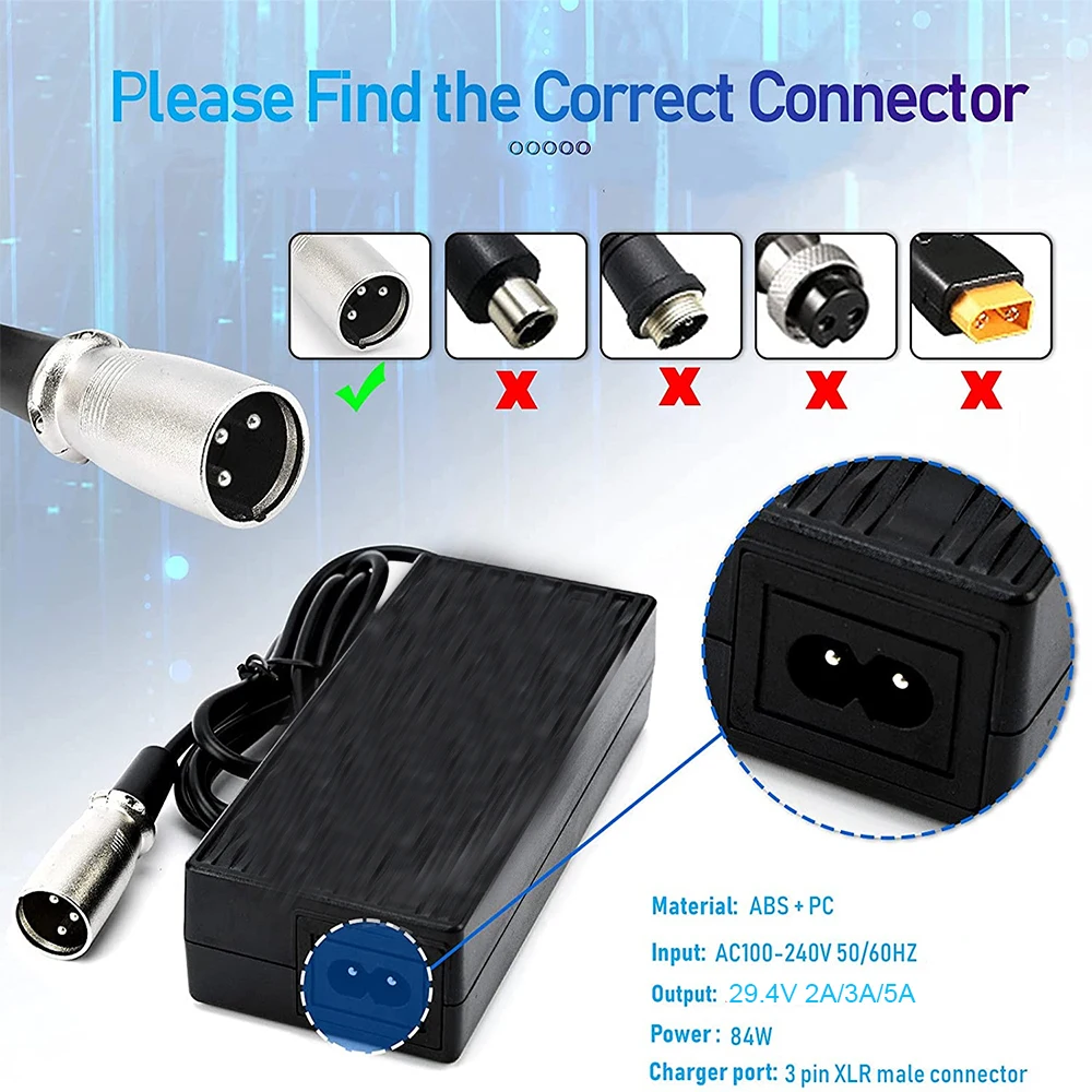29.4V 2A Charger for 29.4V 24V 7S only Lithium Battery XLR Electric Mobility and Power Chair Wheelchair Chargers