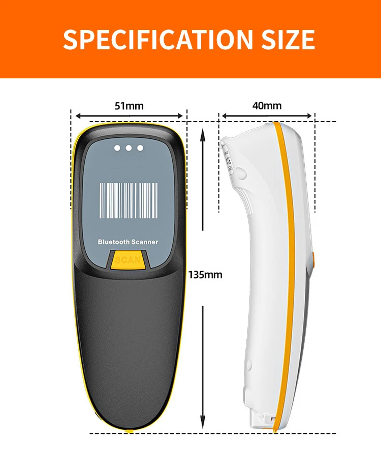 HBA-300R 무선 CMOS 바코드 스캐너, USB 블루투스 미니 포켓 QR 리더, IOS, 안드로이드, 윈도우, 모바일 결제, 1D, 2D
