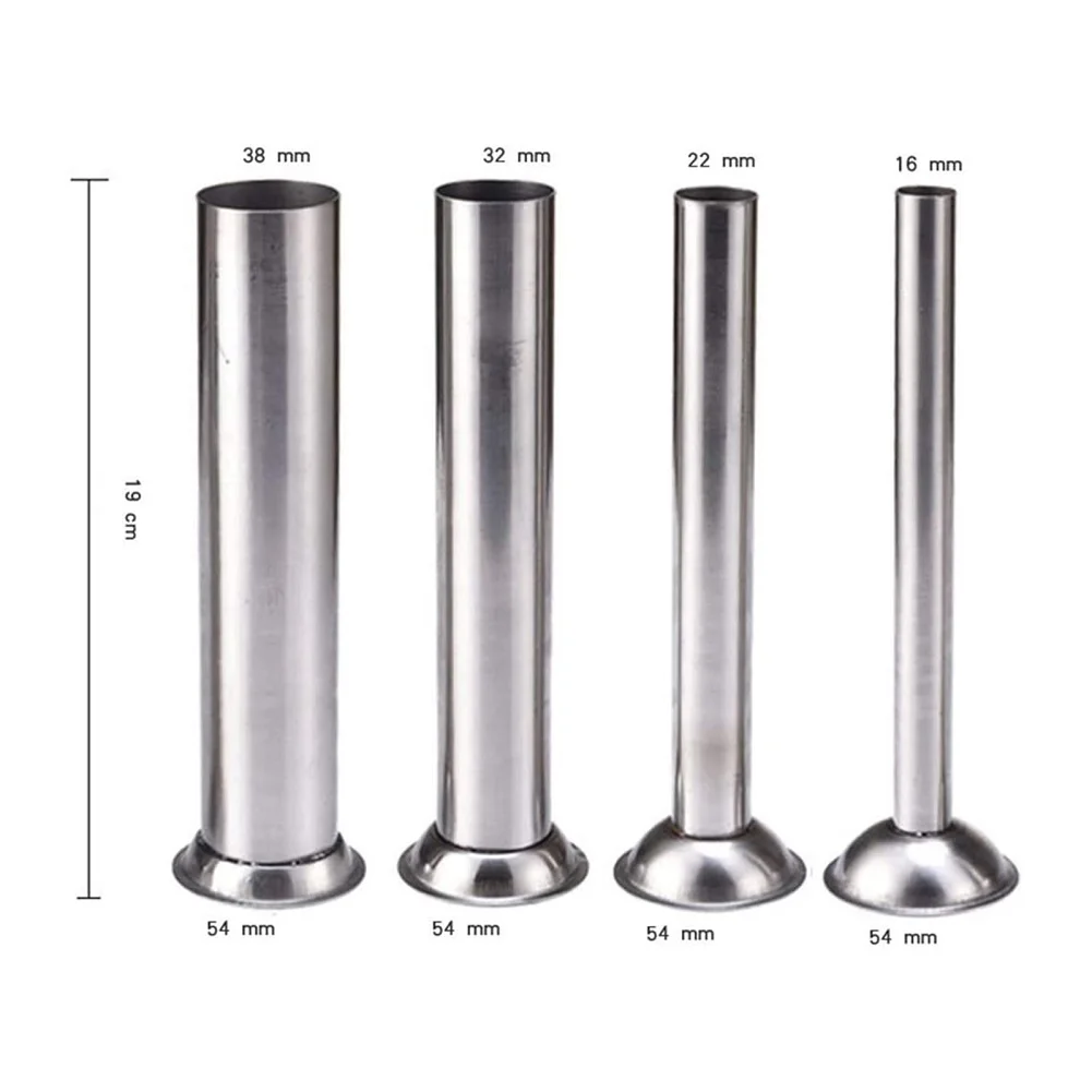 

4Pcs Stuffing Tubes Sausage Stuffer Funnels Nozzles Silver 165mm-6.5inch Salami Making Sausage Maker Homemade Sausage Filler New