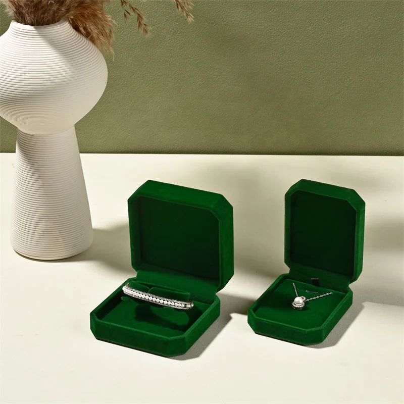 Luxurious Gemstone Green Velvet Jewelry Box Set – High-Quality Organizer for Rings, Earrings, Bracelets, and Necklaces