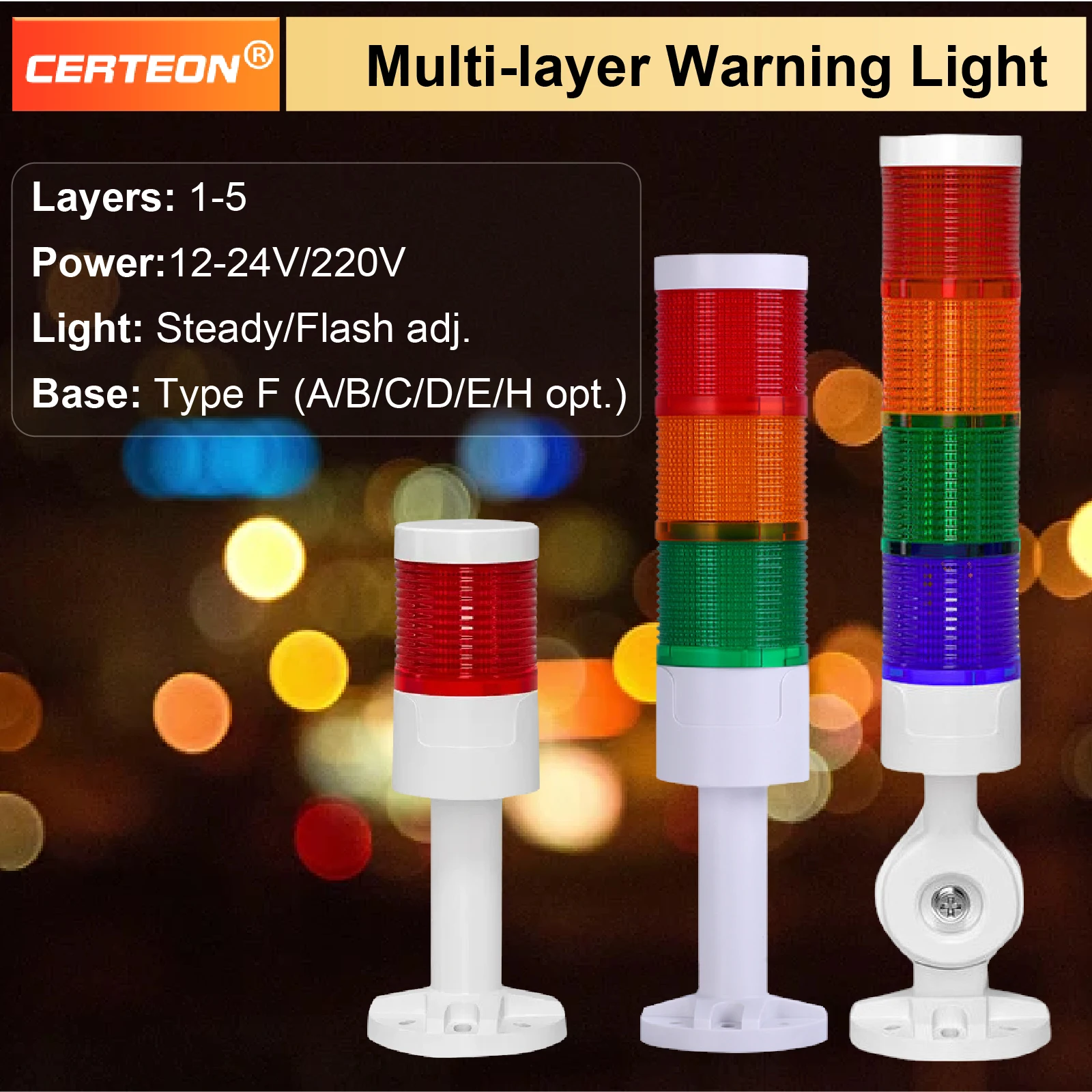 D53-3T Industrial Signal Tower Light LED Stack Light 1‑5 Layers with ...