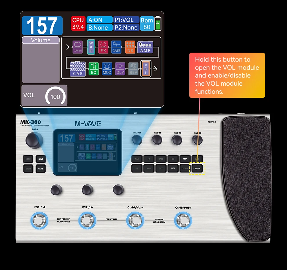 Guitar Bass Effector 120 AMP Models 11 Effect Modules 150s STEREO LOOP Guitar Parts Accessories M-VAVE MK-300