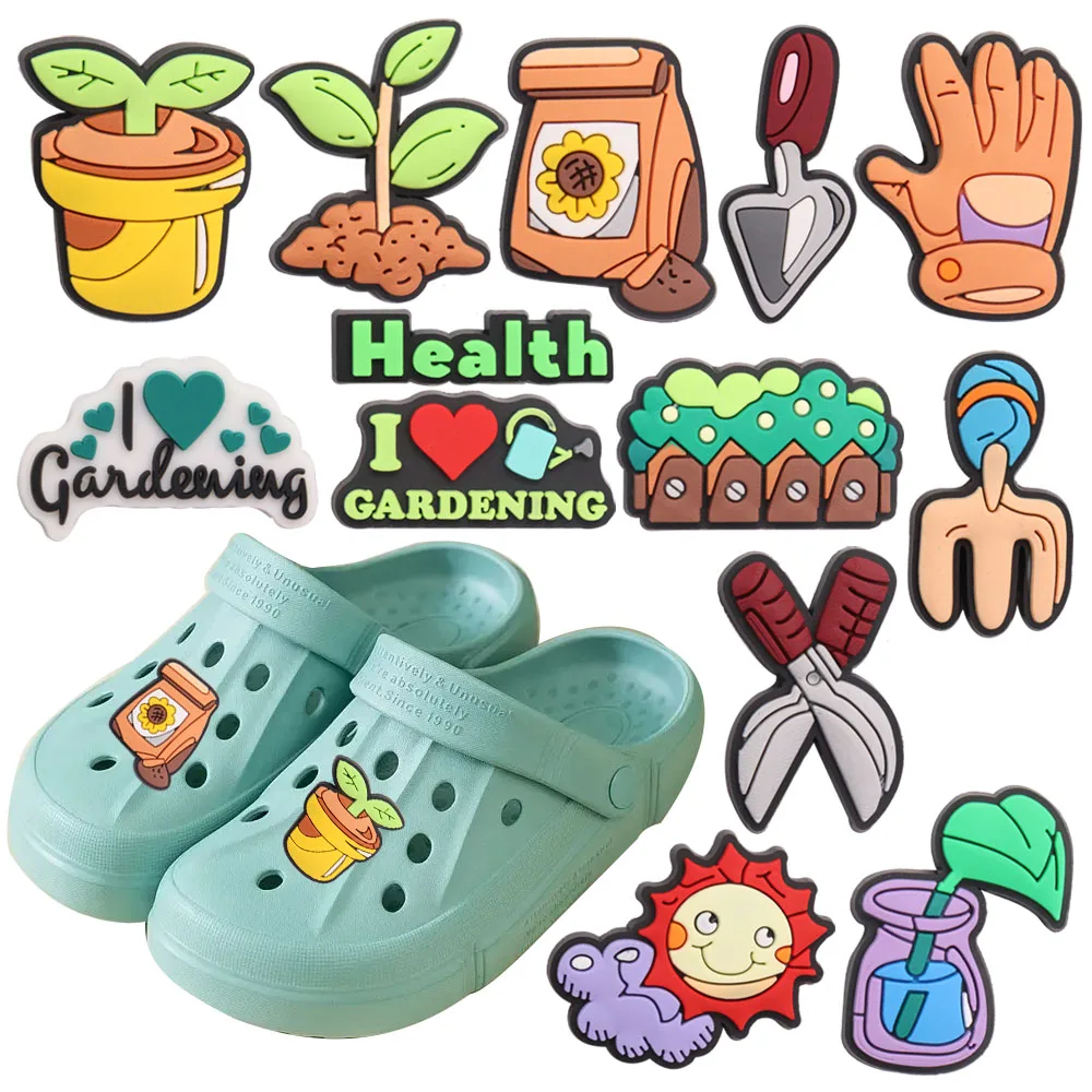 

New Arrival 1-13pcs PVC Shoe Charms Plant Flower Pots Grass Bushes Sun Accessories Shoe Buckles Fit Croc Jibz Kids X-mas Gift