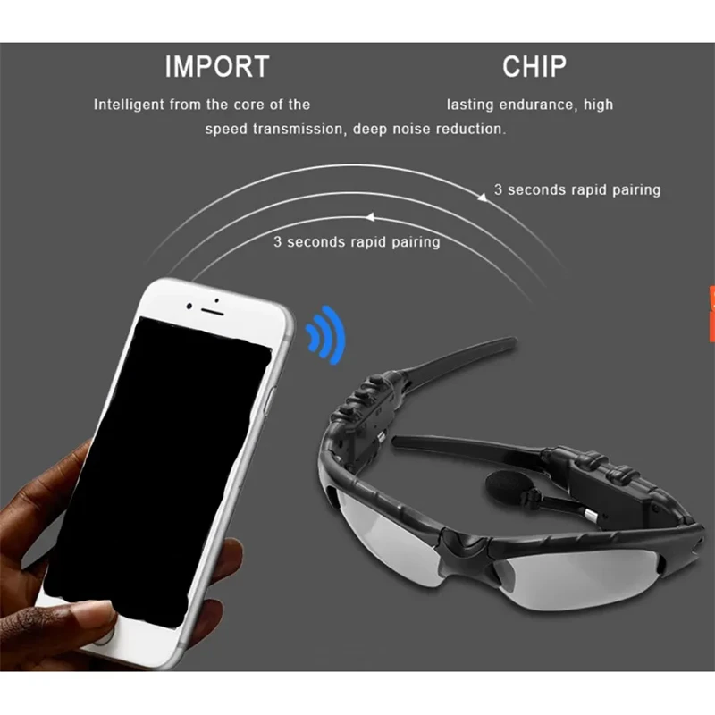 Stereo Bluetooth Earphones Wireless Headset with Mic Glasses Sunglasses for Driving Cycling Sports Noise Reduction Headphones 4