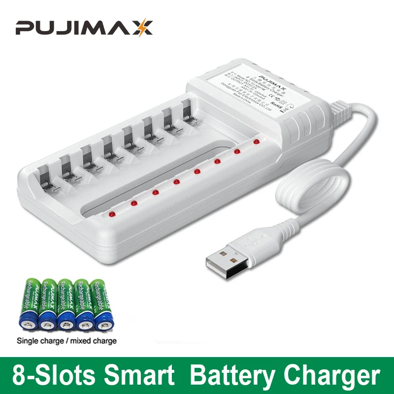 PUJIMAX Rechargeable Battery Charger USB Output 8 Slots Fast Charging Short Circuit Protection suitable for AAA/AA Battery Tools battery charger,fast charger,charger adapter,battery charger adapter