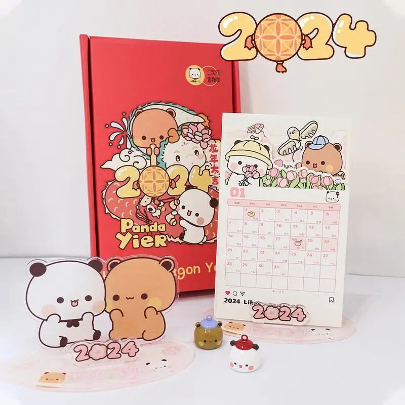 

2024 New Limited Edition Cute Honey Peach Cat Yier Bubu Calendar Lunar Acrylic Bracket Work Calendar Notepad Gift Birthday Gift