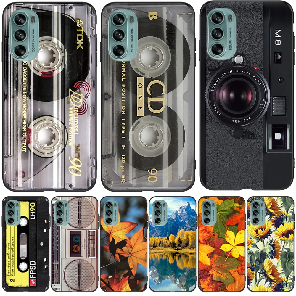 Per Motorola Moto G62 5G Custodia Cover Posteriore Del Telefono Custodia Protettiva Morbida In Silicone Nero Tpu Retro Old Tape Cassette