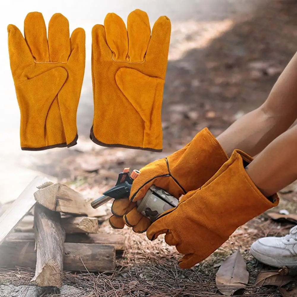 1 Pair Gardening Welding Safety Gloves Faux Leather Garden Non-slip Work  Gloves Keep Warm Soft Outdoor Worker Full Finger Gloves