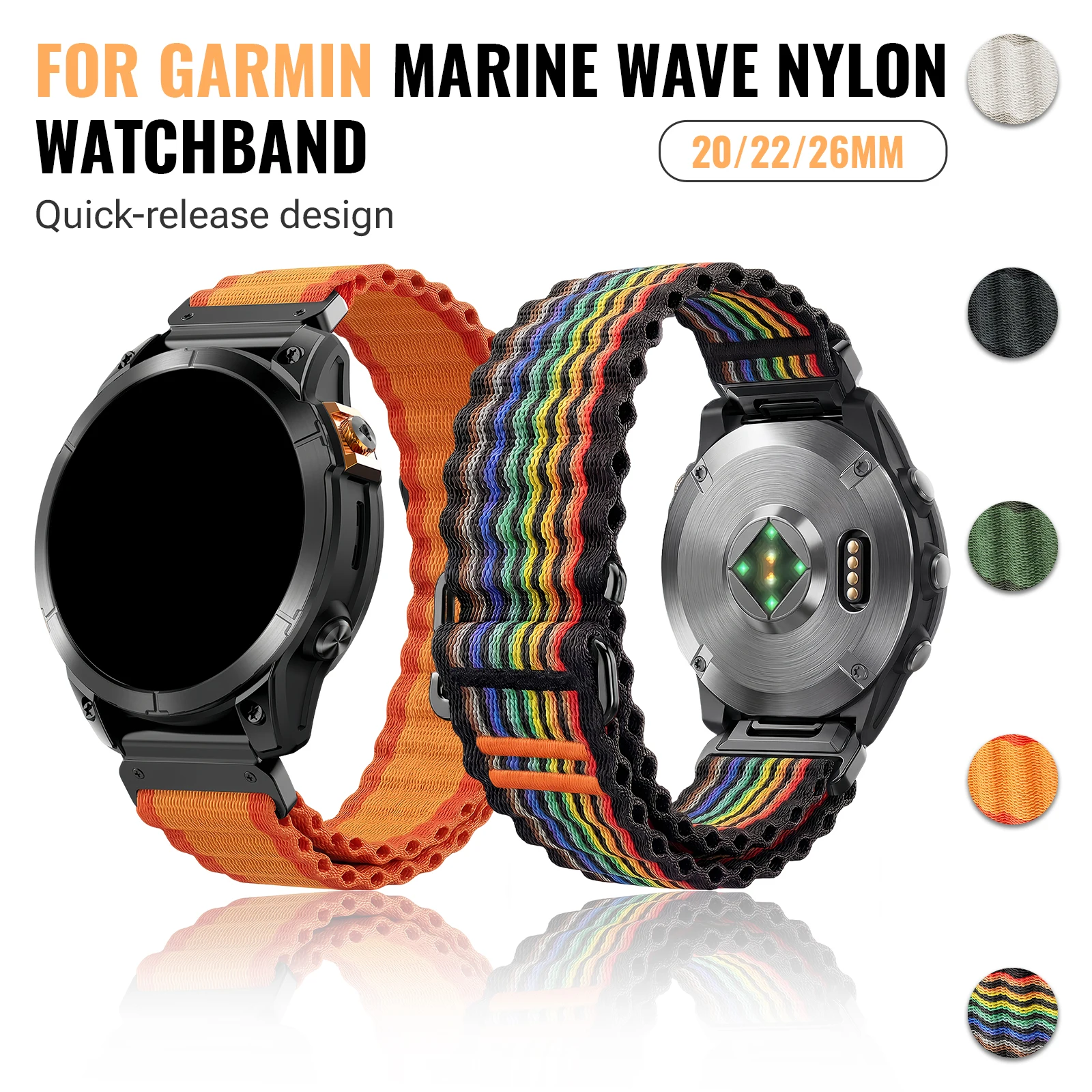 Two-Tone Nylon Strap for Garmin Watches - QuickFit 20, 22, 26mm