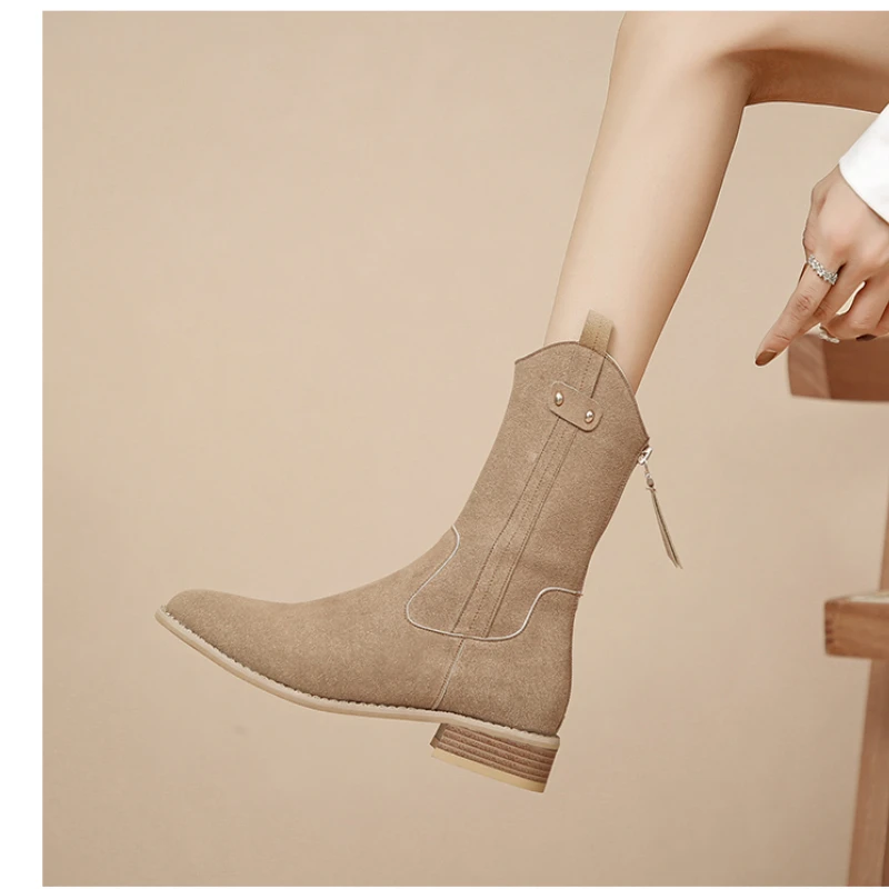 Winter New Leather Round Head Solid Color Comfortable and Warm Back Zipper Women Fashion Boots Mid Sleeve Women's Boots 2023