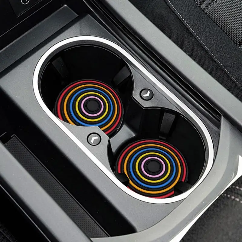 Non-Slip Car Coasters Rainbow Car Drink Coaster auto Cup Holder Insert Cupholder Coaster Water Bottle Holder Pad Car Accessories