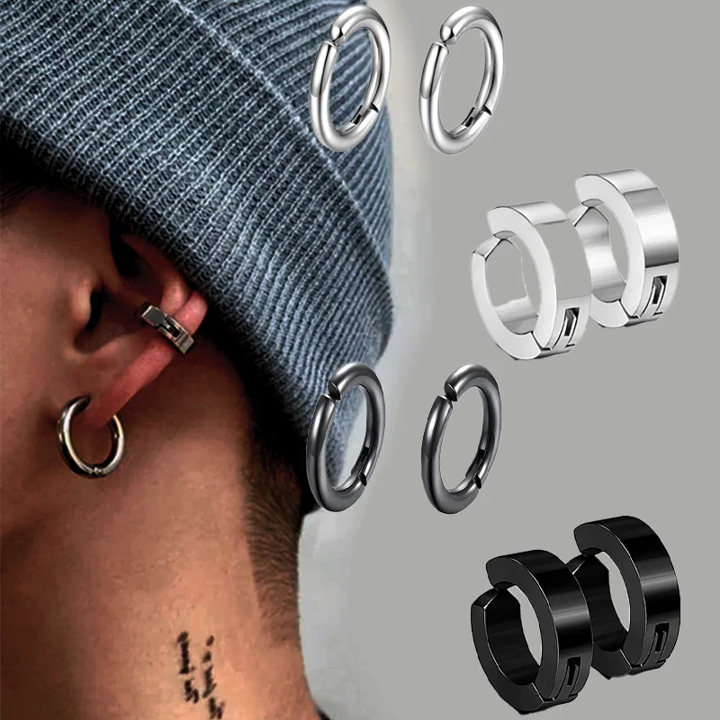 

New Popular Ear Clip Earrings for Men/Women Stainless Steel Painless Punk Black Non-Piercing Fake Cartilage Earring Jewelry