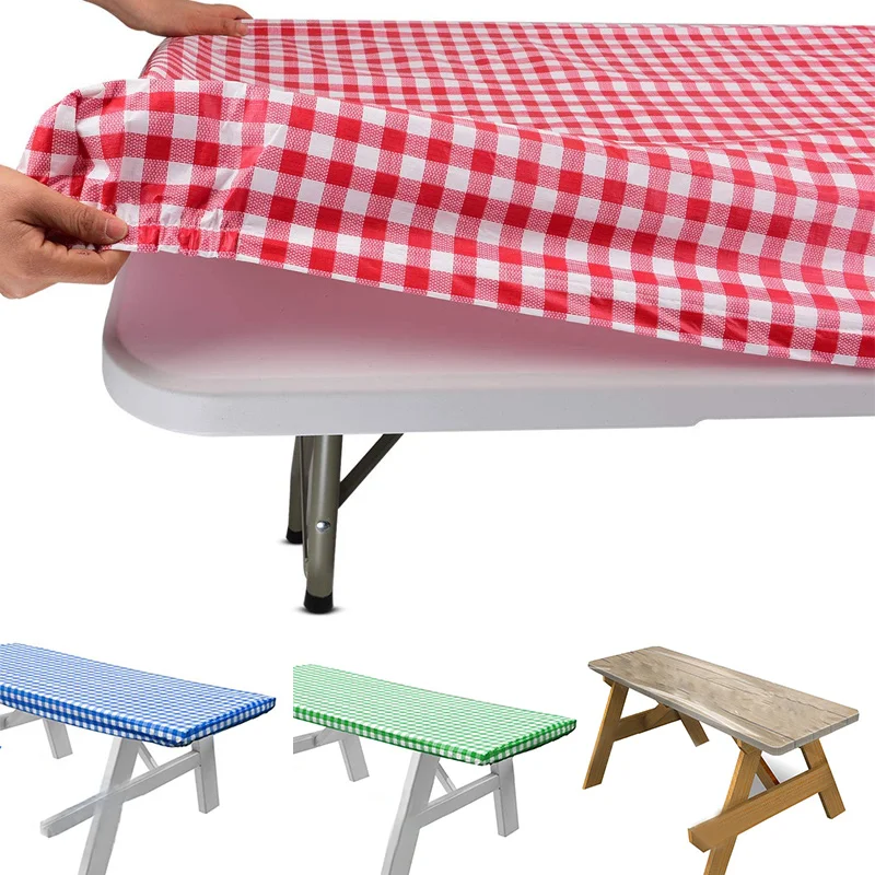 

Elastic Band Plaid Table Cloth Cover Rectangular PVC Tablecloth Waterproof Oilproof Home Hotel Dining Table Protective Cover New
