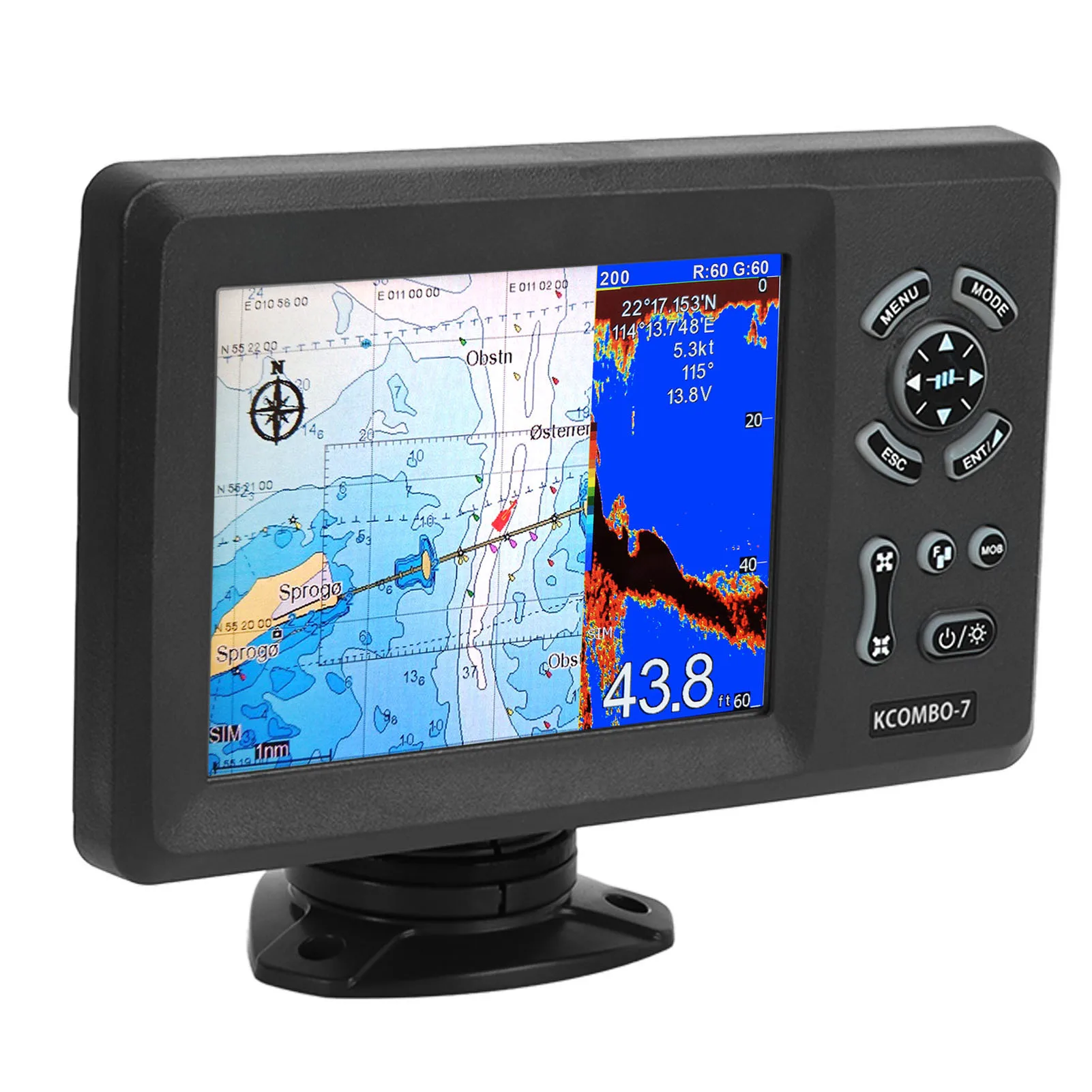 KCombo-7 7inch Marine GPS Fishfinder Combo Transducer Color LCD GPS Marine Plotter Combo with Fishfinder +FISH FINDER