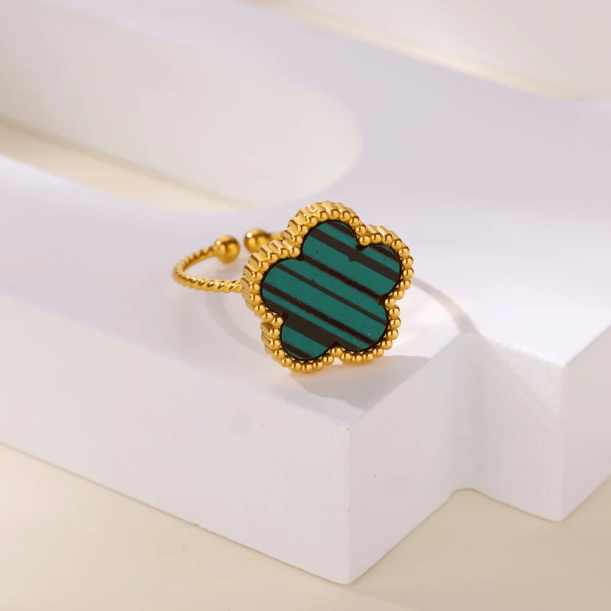 Five Leaf Clover Rings For Women 3 Colors Gold Plated Stainless Steel