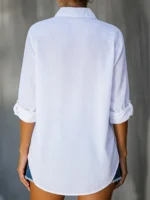 Chemise pour femmes, couleur unie, décontractée, ample, à boutons, vêtements pour femmes 2