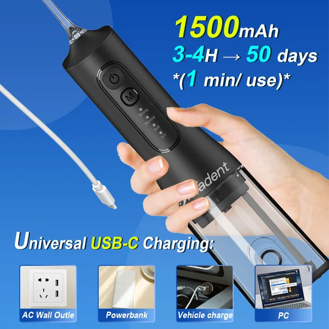 เครื่องทำความสะอาดช่องปากไร้สาย Dr.Yadent YD06 WaterFlosser ความจุ 300 มล. แบบพกพา ชาร์จเร็วด้วย USB-C หัวฉีดน้ำ 7 แบบ 4 โหมด กันน้ำระดับ IPX7 6