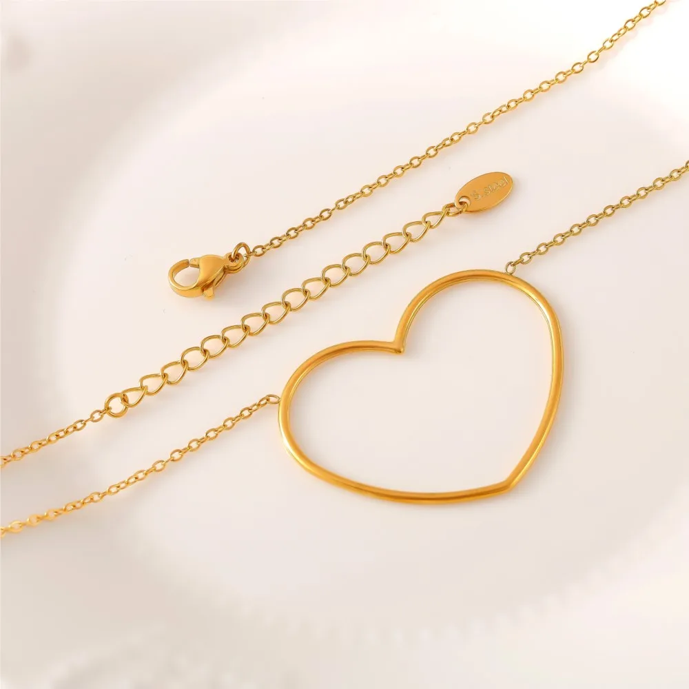 Large Heart Pendant Necklace For Women Stainless Steel 18K