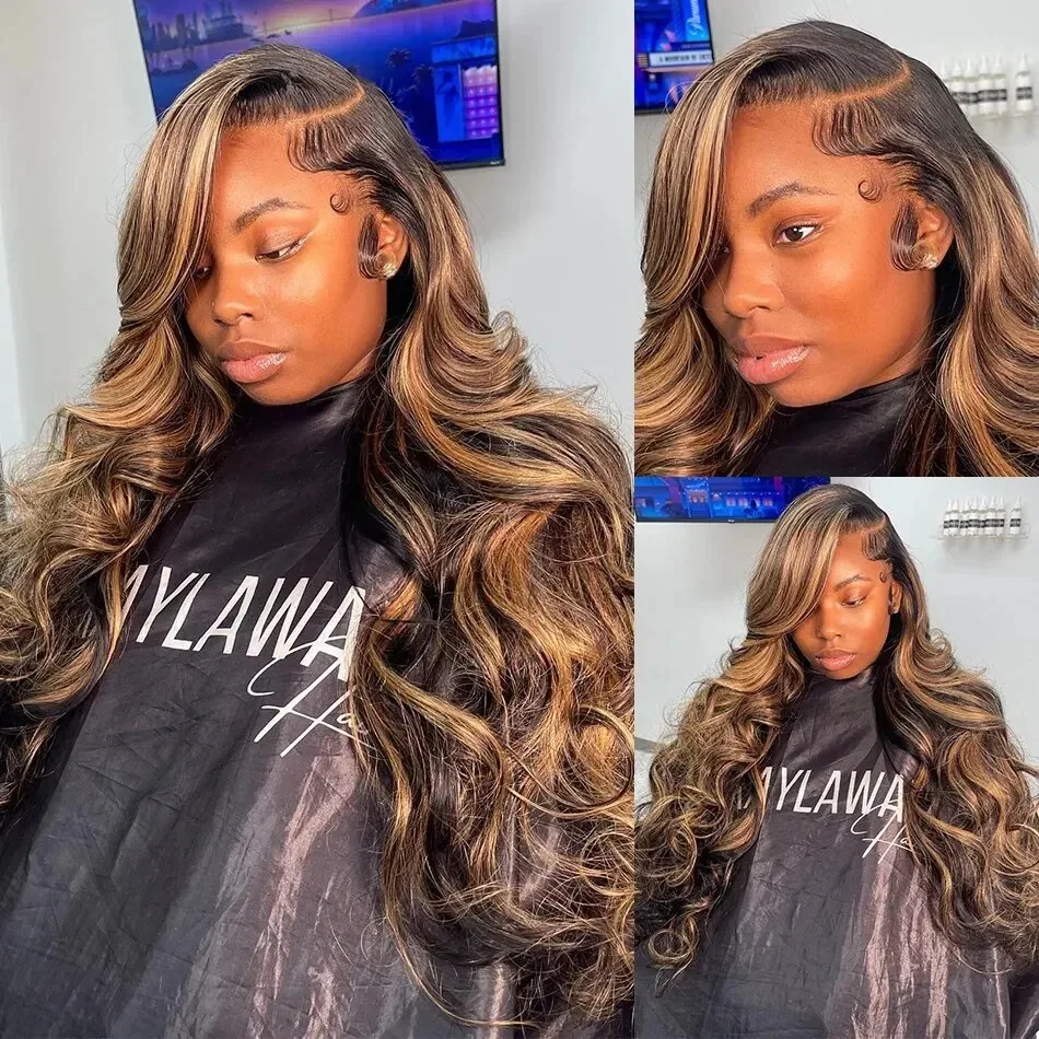 30 40 Inch Highlight 13x6 HD Lace Frontal Human Hair Body Wave Wigs 4/27 Color Water Wave Transparent Lace Front Wig For Women