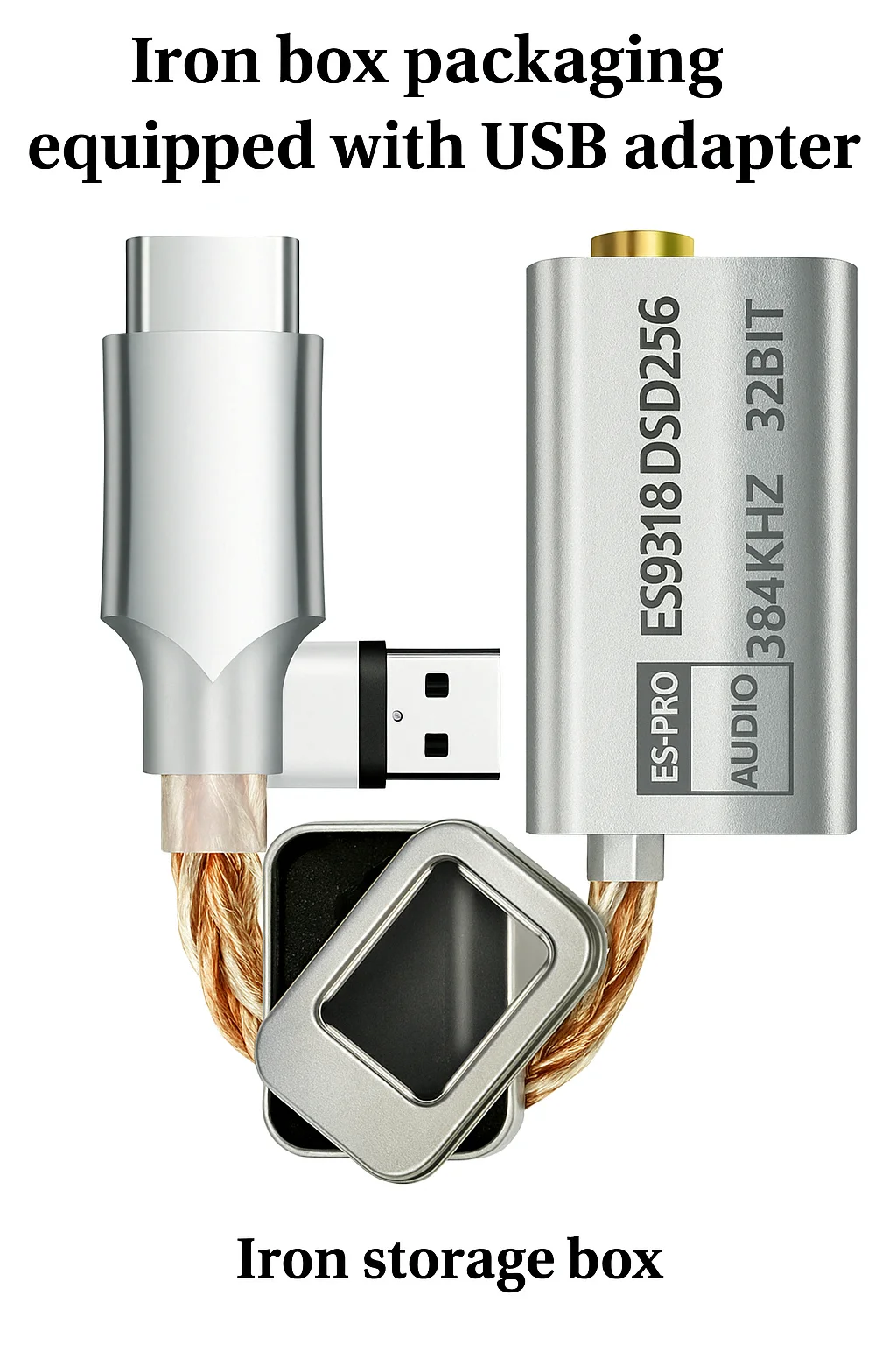 New USB DAC Headphone Amplifier ES9318 DSD256 Type C to 3.5mm