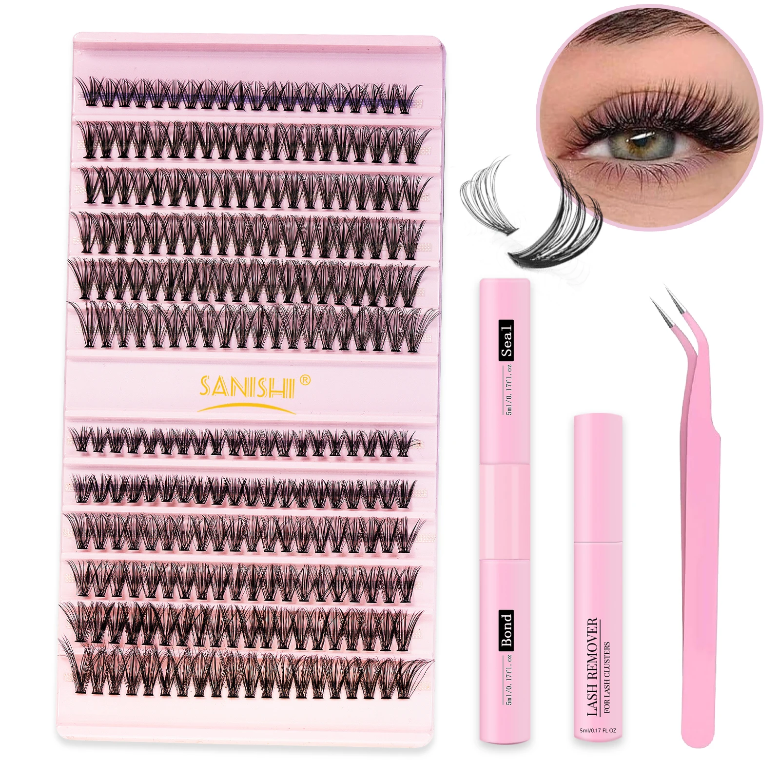 

Cluster of 240 lashes with applicator and lash adhesive and sealant Lash Adhesive Remover Mixed Lengths D Curling Eyelash Curler