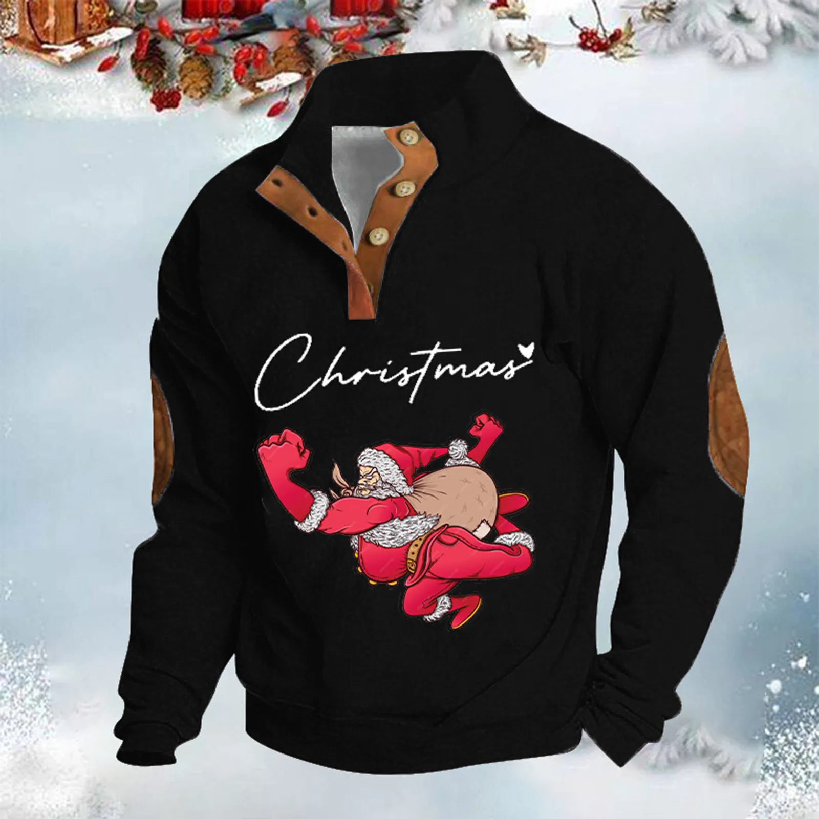 

Men'S Christmas Funny Sweatshirt Long Sleeve Sports Jumper With Christmas Printed Design Party Large Size Sweatshirt Top