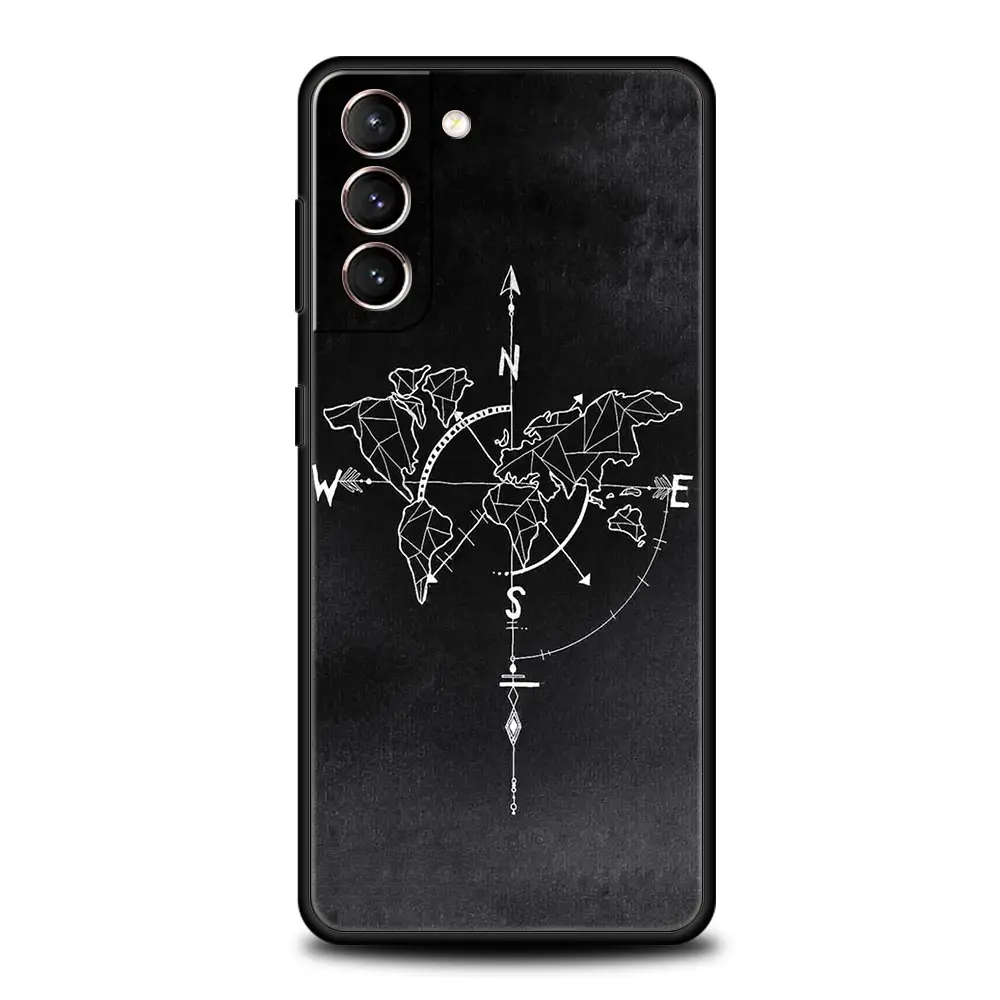 Stylish World Map Travel-Themed Soft Black Phone Case