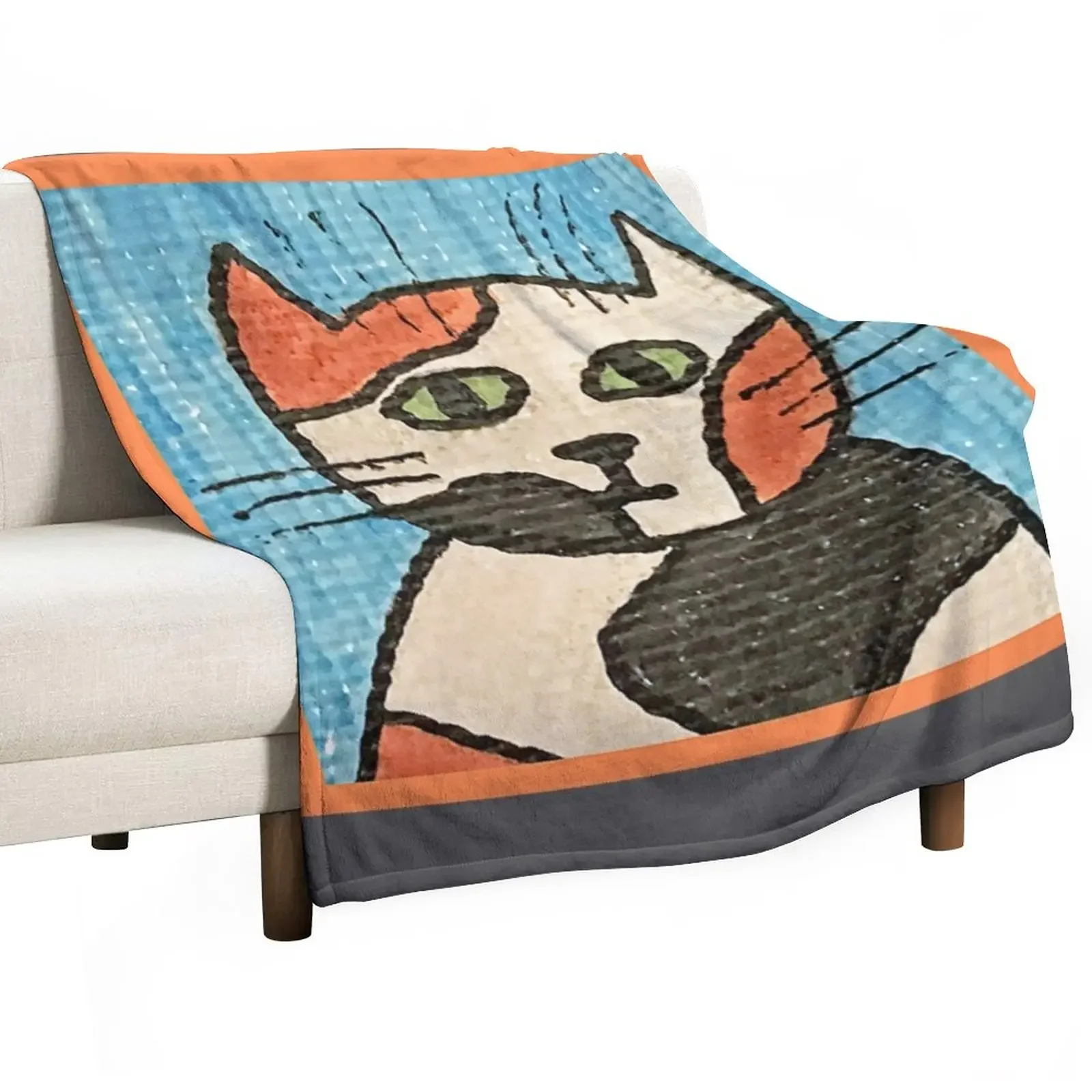 

Whimsical Cat Portrait #13 Throw Blanket Furrys Fashion Sofas decorative Beach Blankets