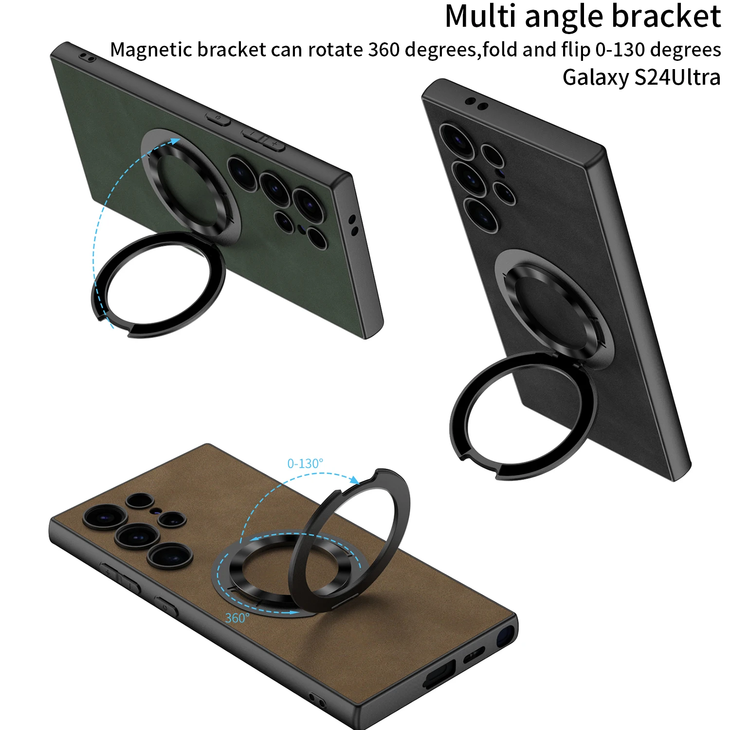 For Samsung Galaxy S24 S23 Ultra Plus Magsafe Case Plain Leather Magnetic Wireless Charging Rotating Bracket Shockproof Cover