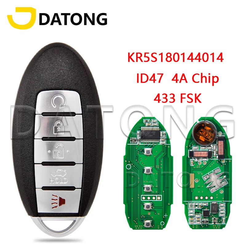 

Datong World Car Remote Control Key For Nisan Altima Maxima 2013-2019 ID47 4A Chip 433FSK KR5S180144014 Keyless Go Smart Card