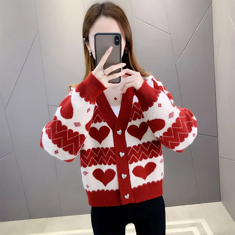 

Women Knitted Cardigan Coat Spring Autumn 2024 New Sweater Female Outer Wear Loose Long-Sleeved Single Breasted Top T371
