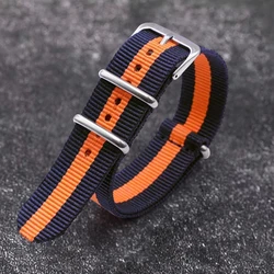 Universal Canvas Nylon Watch Strap - Premium NATO Style Wristband Bracelet - 18mm (Blue orange blue)