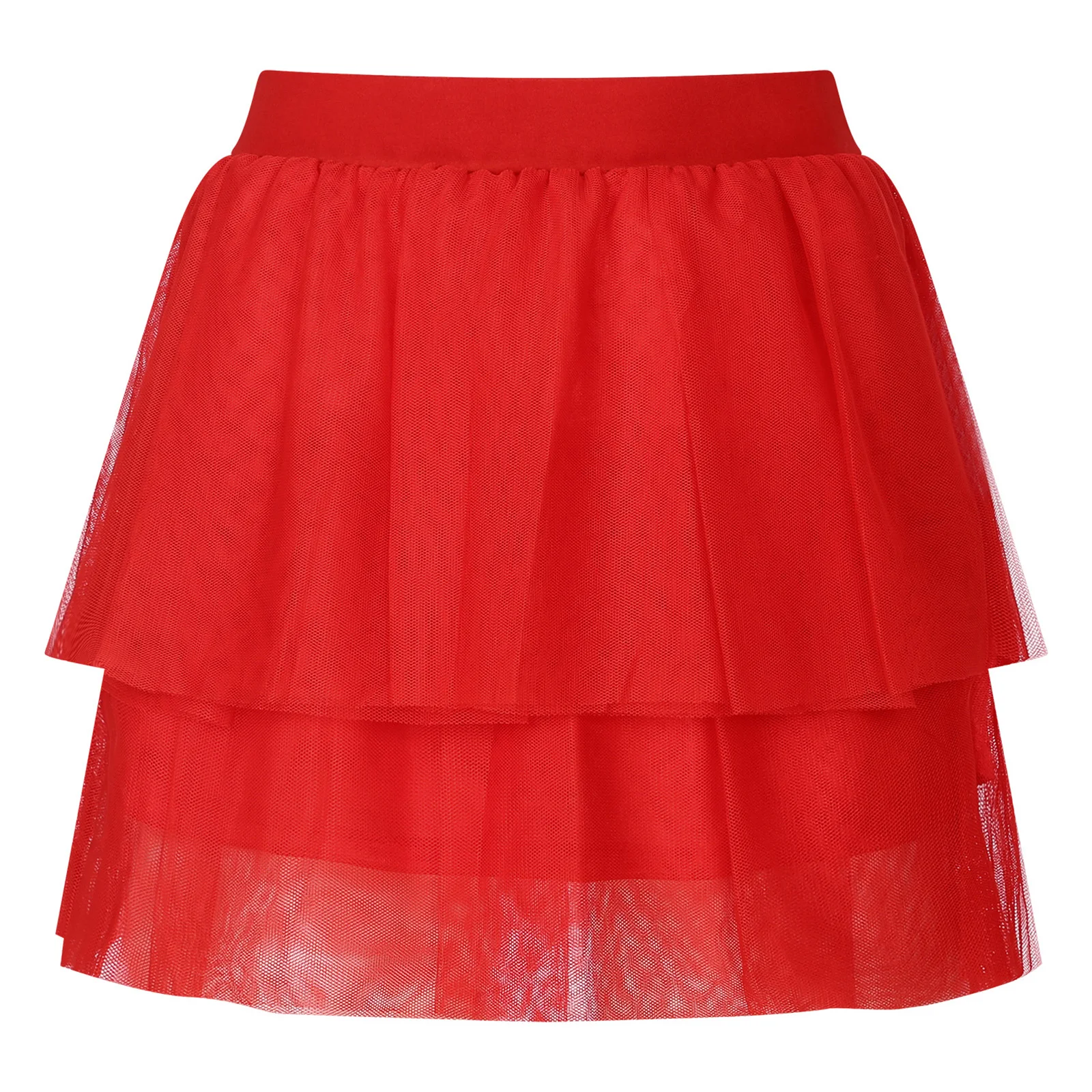 

Summer New Women Tiered Ruffle Tulle Skirts Dance Training Performance Costume Casual Solid Color Elastic Waistband Tulle Skirts