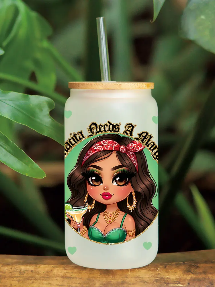 D15706 UV DTF Mama 필요, Cafecito Chicana Mom Cafecito y Chisme Latina 어머니날 인쇄, 16oz Libbey 안경 랩, 3D