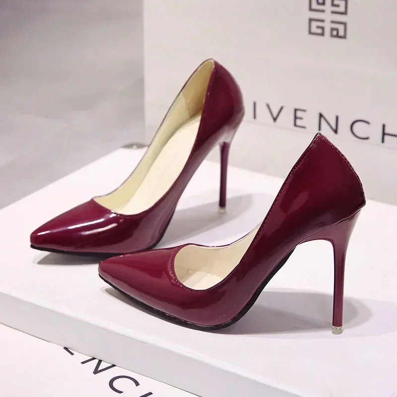 Nude Pumps for Women High Heel Shoes Female Fashion Patent Leather Sexy Pointed Toe Thin Heel Wedding Shoes Plus Size 34-44 3