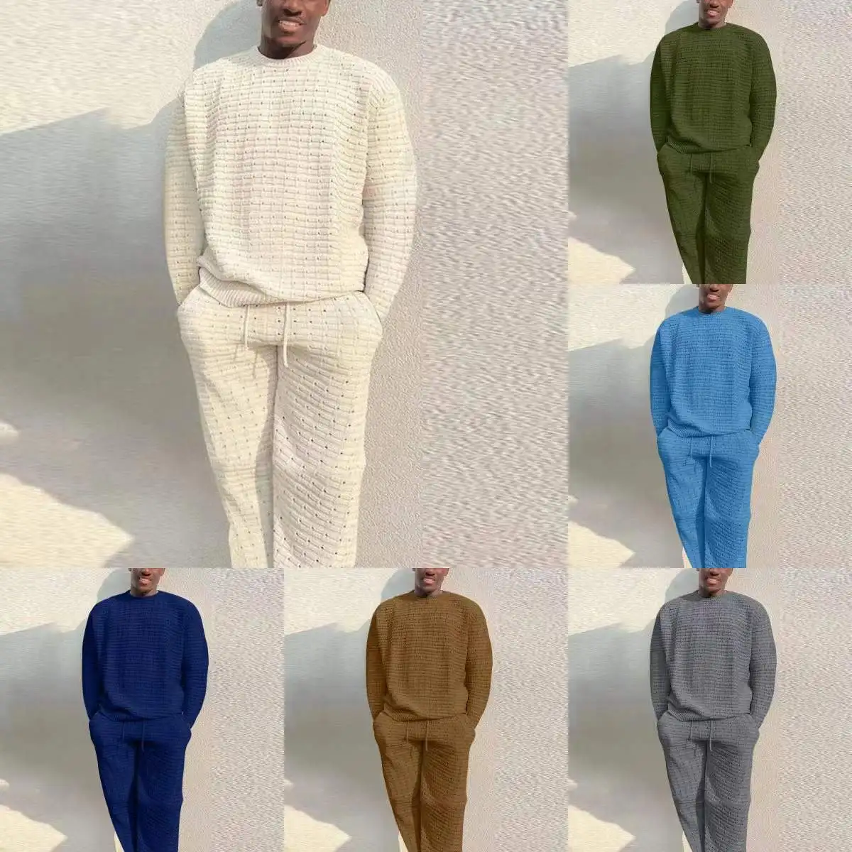 

European American Men's Fashion Casual Suit Large Size Knitted Sweater Sports Suit