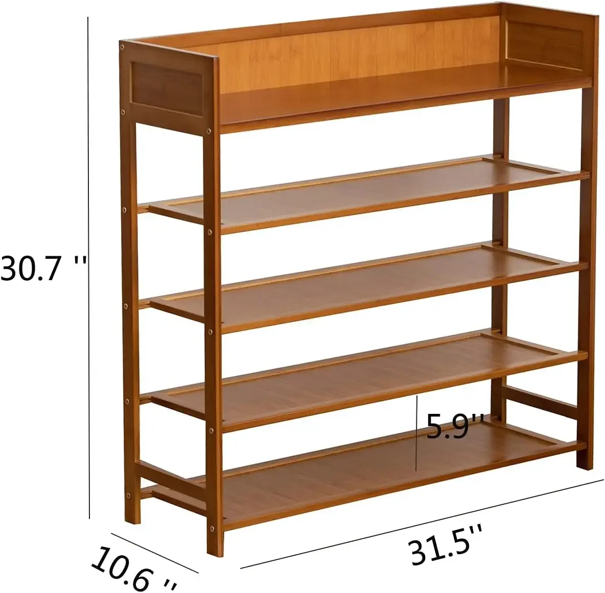 Bamboo Shoe Rack Organizer, 5 Tier Shoe Shelf Storage Organizer, for Entryway, Hallway, and Closet (Brown-31.5)
