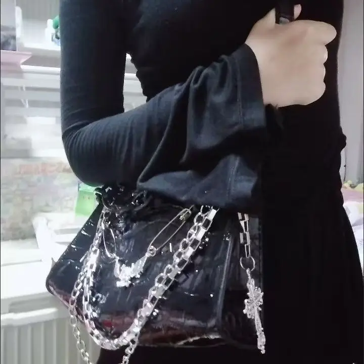 JIAERDI Subcultural Cross Y2k Bags Women Gothic Crocodile Pattern Black Crossbody Bag Ladies Dark Punk Handbag Underarm Bag Chic