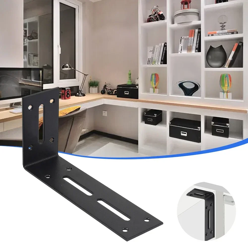 Stainless Steel Angle Bracket Furniture Hardware Angle Bracket Angled Furniture Hardware Angle Connector Black L-shaped heavy-duty 90 degree slotted corner bracket for DIY furniture repair rack