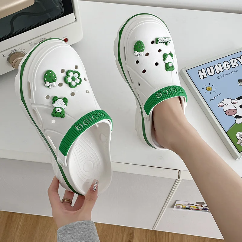 Women Sandals EVA Thick Sole Hole Shoes Summer DIY Sandals Slippers Anti Slip Beach Shoes